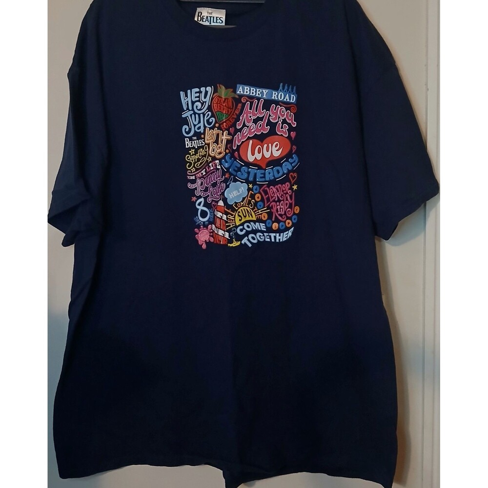 The Beatles Graphic T Shirt Mens 2XL Navy Abbey Road Hey Jude Retro Collage